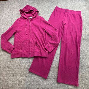 Kim Rogers Tracksuit Womens M‎ Fuchsia Waffle Knit Hoodie Pants Set Athleisure